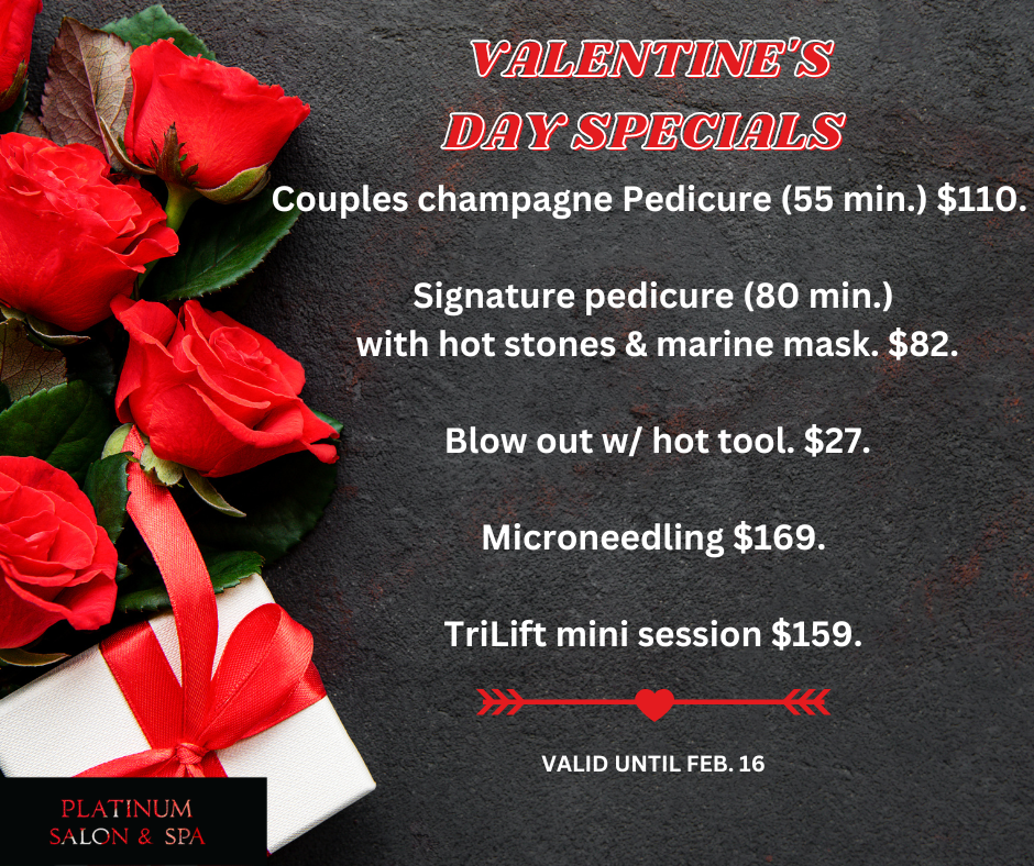 platinum salon spa specials valentines day specials february